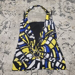 Topia Women's Halter Top - Black, White, Yellow, Blue